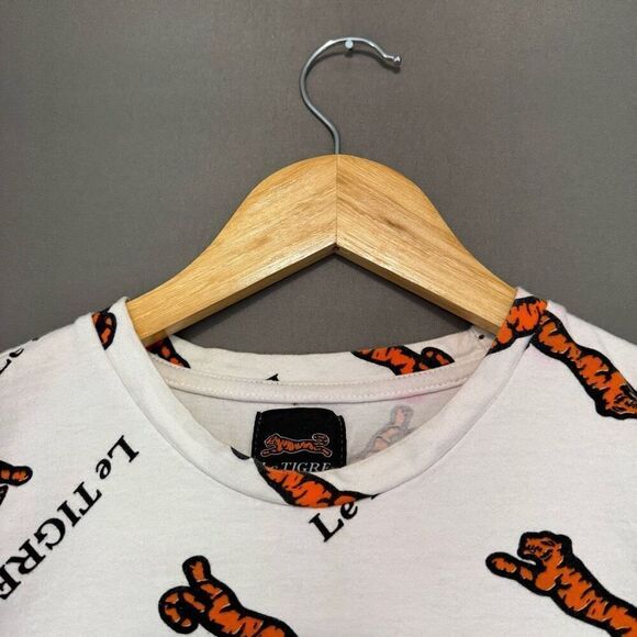 Le Tiger Men's Short Sleeve Tiger Logo T-Shirt White Orange Black Size Large - Picture 3 of 10